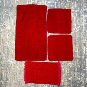 Vintage FieldCrest 4 Piece Hand Towels & Washcloths Deep Red 1970’s